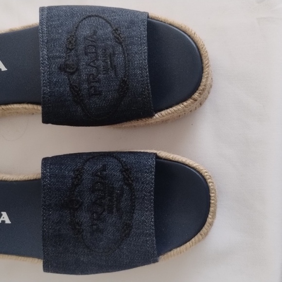 Prada Denim Embroidered Platform Espadrilles Sz 39 / US 8.5-9 - Picture 7 of 12